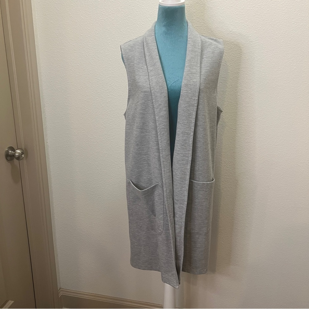 Signature Weekend Gray Duster Women size XL W/ Pockets Long Open Front Cardigan - Picture 4 of 5